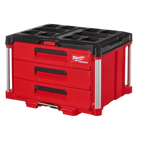 Milwaukee Tool PACKOUT 3-Drawer Tool Box, Polymer, Black/Red, 22-1/4 in W x 16-1/4 in D x 14-1/4 in H 48-22-8443