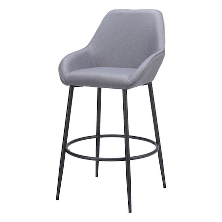 Homeroots Set of Two 30" Gray And Black Fabric And Steel Bar Height Bar Chairs 555716