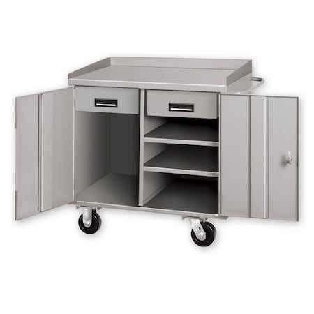 Pucel Mobile Cabinet Bench, 36 in W x 26 in D x 34 in H, 2 Drawers, 2 Half Shelves, Gray PC-36P-2-1424-1