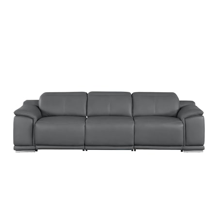 Homeroots 107" Dark Gray Top Grain Leather Reclining USB Sofa 643712