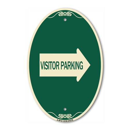 Signmission Visitor Parking With Right Arrow, 12 Inch X 18 Inch Architectural Oval, Heavy Gauge Aluminum A-OV-G-1218-24376