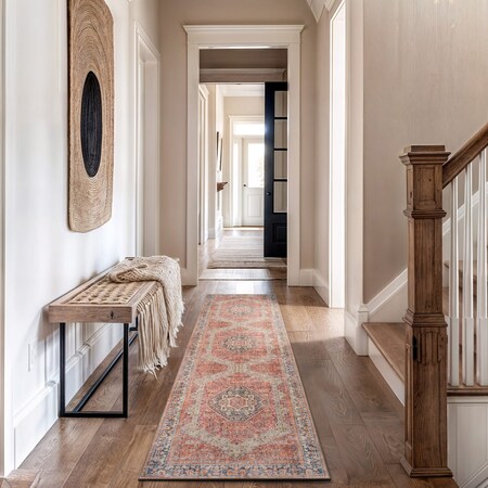 World Rug Gallery Red Vintage Style Rug, Washable, Non-Slip, Low Profile, 2ft 6in x 8ft Runner WR170RED26X8