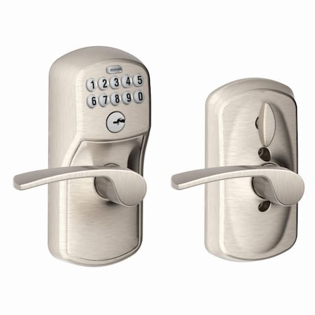 Schlage Residential Plymouth with Merano Lever Entry Flex Lock Electronic Keypad with 16211 Latch and 10063 Strike FE595PLY619MER