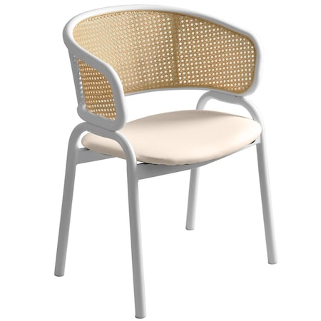 Leisuremod Ervilla Dining Arm Chair with Leather Seat and White Steel Base in White ECW-20W-L
