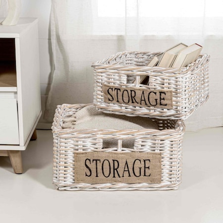 Happimess Reed Southwestern Hand-Woven Rattan Nesting Baskets with Handles, White Wash/Kubu Gray, 2PK BSK1005A-2SET