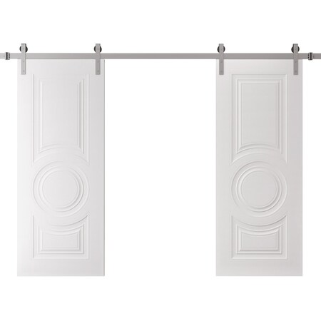 Sartodoors Double Barn Door 48 x 96 inches, BASIC 9801 White, 13FT Silver Rail Track Set, Solid Panel Interi BASIC9801DB-S-SKIN-4896