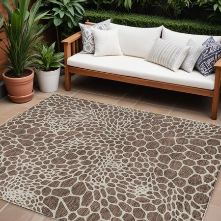 Homeroots 10' X 14' Brown And Beige Geometric Washable Indoor Outdoor Area Rug 595066