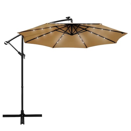 Leisuremod Willry Modern Outdoor 10 Ft Offset Cantilever Hanging Patio Umbrella with Solar Powered LED, Beige WUBL-10BG