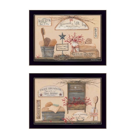 Homeroots Set Of Two Wash Room Black Framed Print Bathroom Wall Art, 2PK 407171
