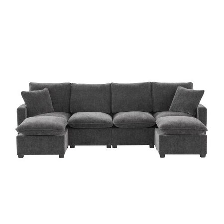 Homeroots 57" Black And Gray Fabric Modular Sofa With Black Legs 568272