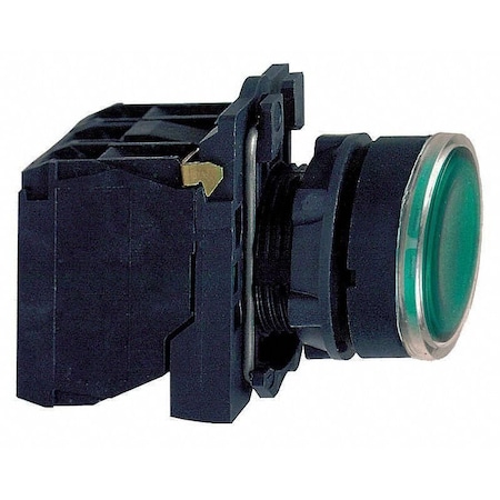 Square D HARMONY XB5, ILLUMINATED PUSH BUTTON, PLASTIC, FLUSH, GREEN, 22, SPRING RETURN, 24 V AC/DC, 1 NO + XB5AW33B5