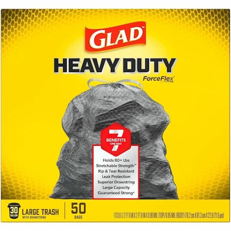 Glad 30 gal Trash Bags, L, 0.90 mil (23 Micron), Black, 50 PK CLO78997