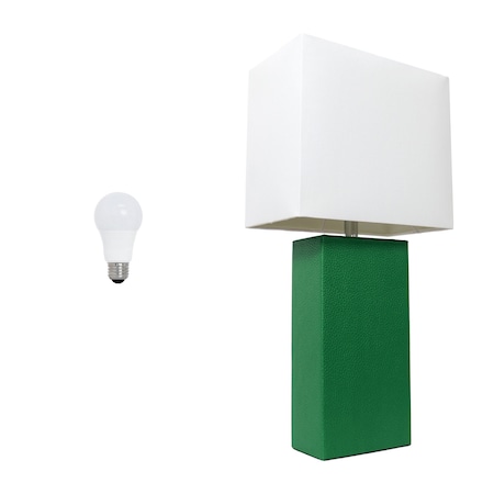 Homeroots 21" Green Faux Leather Table Lamp LED With White Shade 642958
