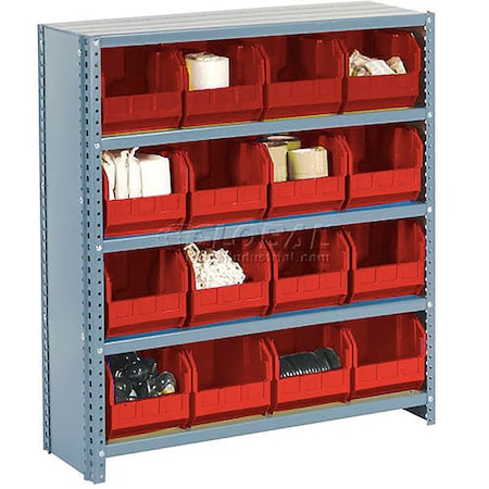 Global Industrial Steel Closed Shelving - 42 Red Plastic Stacking Bins 11 Shelves - 36x12x73 603266RD