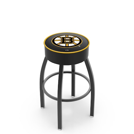 Holland Bar Stool Co 30" 4" Boston Bruins Cushion Seat, Blk Wrinkle Base Swivel Bar Stool L8B130BosBru