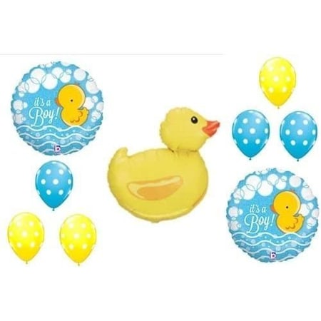 Loonballoon Duck Rubber Blue Yellow Polka Dots It's a BOY Baby Shower Mylar & Latex Balloons B01FTXNJKU