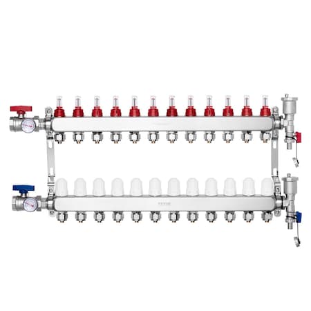 Vevor 12-Branch Radiant Heat Manifold 1/2 in PEX Tubing Floor Heating Manifold Set 7012-25-12-00-NPT