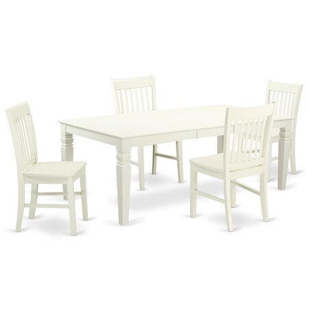 East West Furniture 5 Piece Dining Room Set, Linen White, 5PK LGNO5-LWH-W