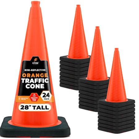 Xpose Safety Traffic Safety Cone, 28 in, PVC Plastic, 10 lb Base, DOT Approved, Orange, 24 pk OTC28-10L-24-X