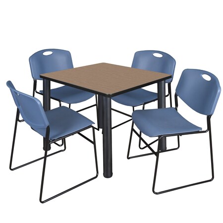 Regency Square Kee Breakroom Table W/ 4 Zeng Stack Chairs, 36 in W, 36 in L, Noble Oak TB3636NOBPBK44BE