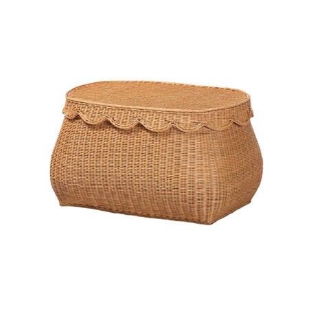 Bali & Pari Ayleen Natural Rattan Basket with Scalloped Lid - Handwoven Wicker Storage Box, Home Decor, Medium 267-14596-ZORO