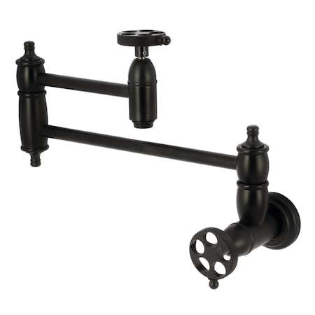 Kingston Brass Wall Mount Pot Filler Faucet with Knurled Handle, Matte Black KS3100RKX