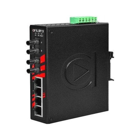 Antaira 6-Port Industrial Unmanaged Ethernet Switch, w/2*100Fx ST Single-mode 3 LNX-0602-ST-S3-T