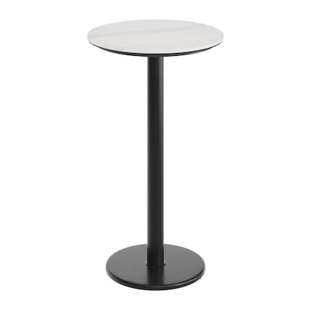 Flash Furniture 24" Round Tabletop, Seamless Surface Technology, White Faux Marble, 18" Round Black Bar Height Base ST-RD24-WHMAR-TR18B-GG