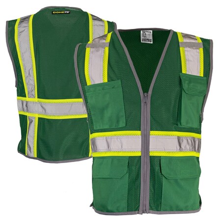 Dome75 Hi-Vis Safety Vest LG/XL Class Non-ANSI/Enhanced Visibility , Zipper 6 Pockets, 2 Mic Tab DV2183