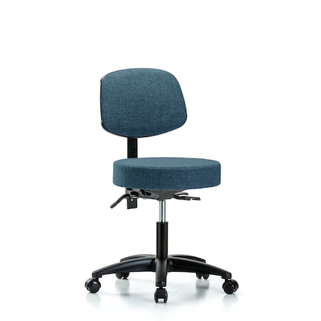 Blue Ridge Ergonomics Desk Stool, Fabric, Bk, Casters, Blu BR-FDHST-RG-T0-RC-F43