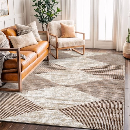 World Rug Gallery Geometric Stripe Area Rug 5 ft x 7 ft Beige WR150BEIGE5X7