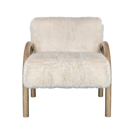 Homeroots 30" Off White and Natural Faux Fur And Wood Arm Chair 635752