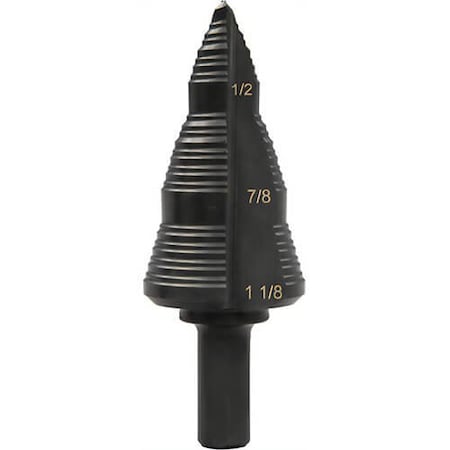 Greenlee Multi-Hole Step Drill Bit, 3/16 in dia Min Hole, 1/8 in dia Max Hole, 4 Steps, Mild Steel GSB09