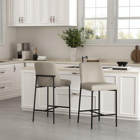 Manhattan Comfort Loft Metal Vegan Leather Counter Stool in Stone Gray - Set of 2 CS1534-1