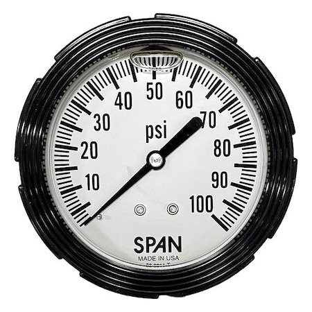 Span Industrial Pressure Gauge, 1/4 in NPT, Center Back Location LFC210-100-PSI-G-CERT