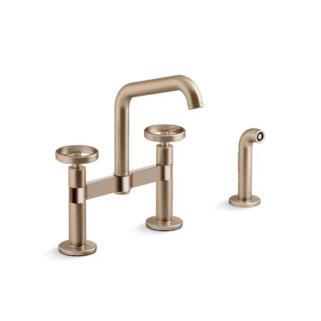 Kohler Billet Two-hole bridge kitchen sink faucet with side sprayer 28665-9-BV