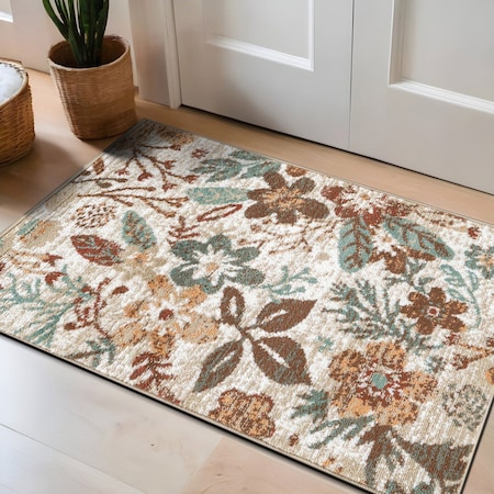 World Rug Gallery Garden Floral Area Rug 2 ft x 3 ft Beige WR147BEIGE2X3