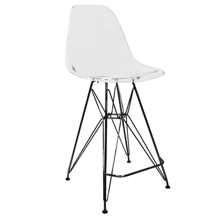 Leisuremod Cresco Acrylic Barstool - Modern ABS Plastic Counter Stool with Steel Legs & Footrest CRBL-30CL