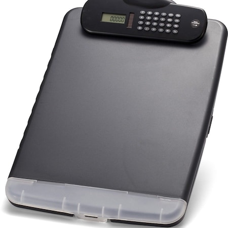 Oic Slim Clipboard Storage Box with Calculator, Charcoal Black OIC83306