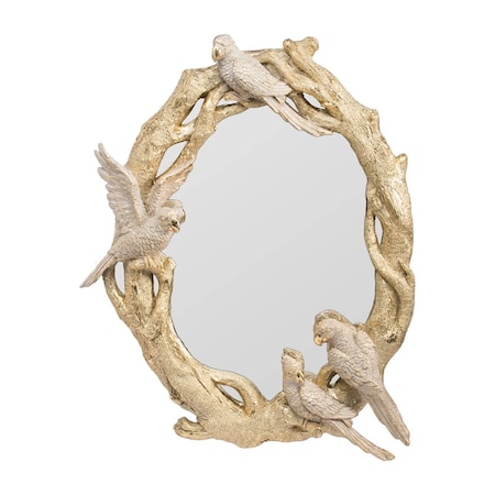 Homeroots 22" Gold Birds and Branches Resin Framed Accent Mirror 485125