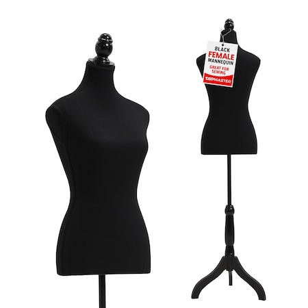 Topmaster Mannequin, Adjustable Height, Durable Foam and Canvas, Wooden Base, Versatile, Black TMMAQTO37