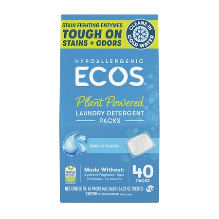 Ecos Pro Laundry Detergent Packs, Free and Clear, 40PK 963706