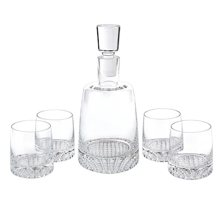 Homeroots Set of Five Clear Crystal Straight Shape Stemless Decanter And Whiskey Glass 376142