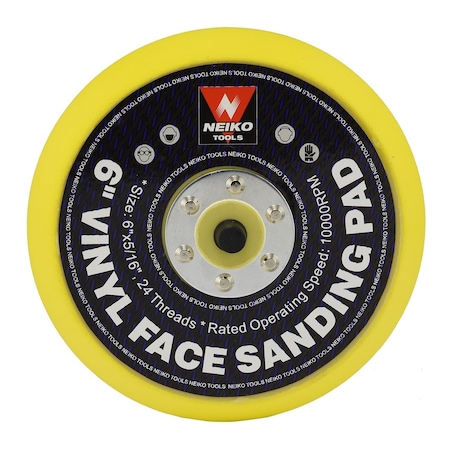 Neiko 6 in Sanding Pad with Vinyl PSA Backing, 5/16 in Arbor with 24 Thread Mounts, 10,000 RPM 30262A