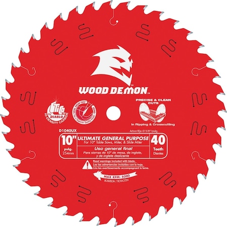 Diablo Wood Demon 10'' 40-Tooth Ultimate General Purpose Circular Saw Blade D1040UX