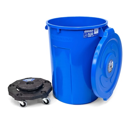 Magnum Tool Blue 44 Gallon Trash Can Set, Trash Can, Quiet Dolly, and Reinforced Lid, 1 Set CMTC-CLD0-44B01