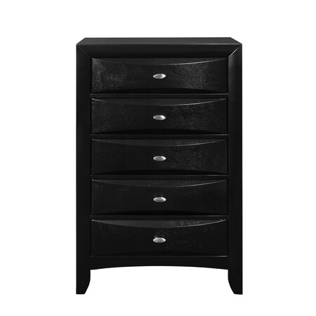 Homeroots 59" Black Solid Wood Mirrored Five Drawer Dresser 384016