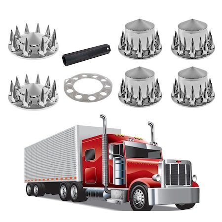 Mytee Products Chrome Axle Covers Kit - 33mm Screw On Lug Nut Caps, Front & Rear Axle Cover LNC-KIT-SPK