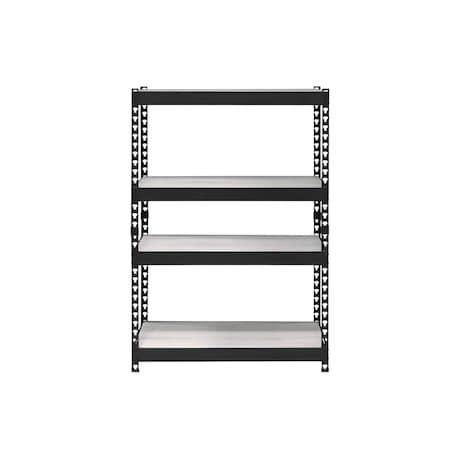 Homeroots 48" Black And Natural Metal and Wood Adjustable Four Tier Bookcase 486305