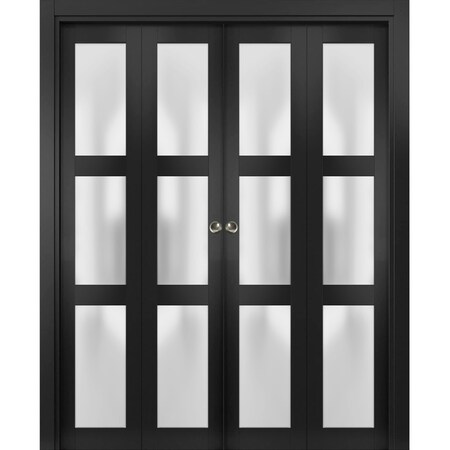 Sartodoors Sliding Closet Double Bi-fold Doors, Lucia 2552 Matte Black with Frosted Glass, Sturdy Tracks Mold LUCIA2552DBF-BLK-96 x 80 (4* 24x80)